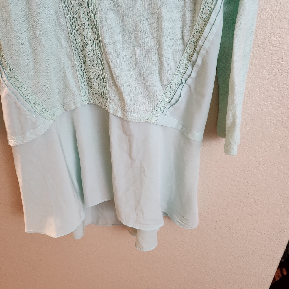 Meadow Rue Mint Green Lace Peplum Chiffon Top Medium - Picture 5 of 7